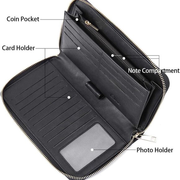 Women's Leather RFID Bifold Wallet Large Capacity Organizer with Zipper - Picture 4 of 8